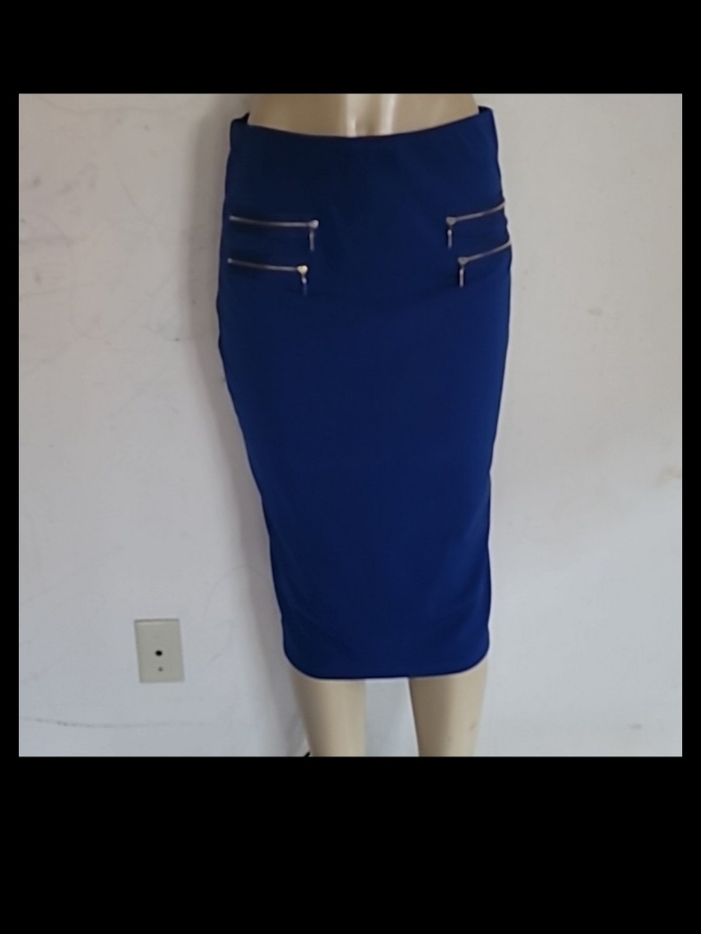 Grace Elements Royal Blue Pencil Skirt with Zip Accents